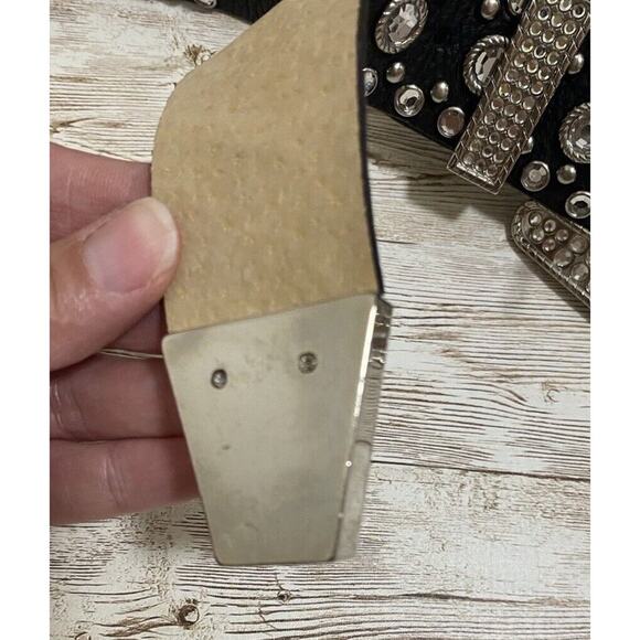 Genuine Italian Leather Belt Womens Size Large Rhinestones Silver Tone Hardware main image 8